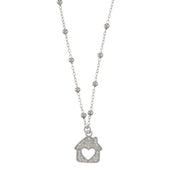 Necklace in 925 Silver with pendant in the shape of a house embellished with white zircons