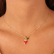 Collana in Argento 925 con cuore e pendente ex voto con smalto rosso