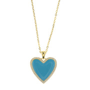 Necklace in 925 Silver with heart embellished with white zircons and turquoise enamel