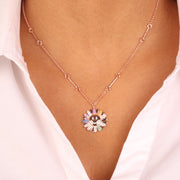 Collana in Argento 925 con fiore e zirconi multicolor