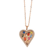 925 Silver necklace with heart-shaped pendant embellished with multicolor zircons