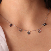 Collana in Argento 925 con ciondoli pendenti a forma di cuore, foglia, farfalla, bacio e peace