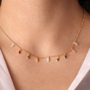 Collana in Argento 925 con foglie e zirconi multicolor