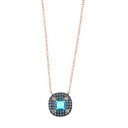 925 Silver necklace with pendant with blue zircon frame and central blue zircon