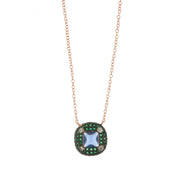 925 Silver necklace with pendant with green zircon frame and central sapphire-effect zircon