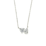 Necklace in 925 Silver with white zircons in the shape of a heart and a drop