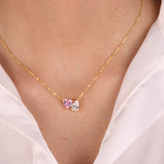 Collana in Argento 925 con zirconi bianchi a forma di cuore rosa e goccia