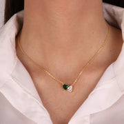 Collana in Argento 925 con zirconi bianchi a forma di cuore verde e goccia