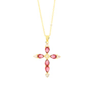 Necklace in 925 Silver in the shape of a cross with red zircons