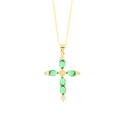 Cross-shaped necklace in 925 Silver with green zircons