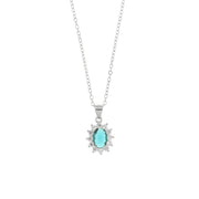 Necklace in 925 Silver with white zircons and central water zircon