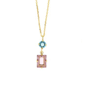 Collana in Argento 925 con cristalli rosa e azzurro