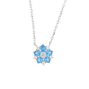 Collana in Argento 925 con fiore azzurro placcato rodio