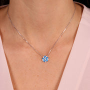 Collana in Argento 925 con fiore azzurro placcato rodio