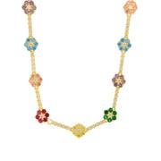 Collana in Argento 925 con fiori in cristallo multicolor e zirconi