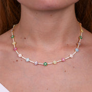 Collana in Argento 925 con fiori in cristallo multicolor e zirconi