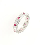 Band ring in 925 Silver with white zircons and pink zircons