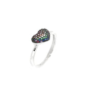 Anello in Argento 925 a forma di cuore, impreziosito da zirconi multicolor su base brunita