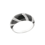 Black enamelled 925 Silver ring with white zircon details