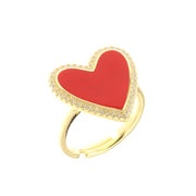 Red enamelled heart-shaped ring in 925 silver with white zircon details