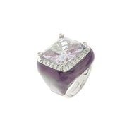 Anello in Argento 925 smaltato viola con zircone centrale color viola e zirconi bianchi