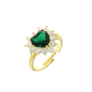 Anello in Argento 925 solitario con cuore in zirconi verde smeraldo e bianchi