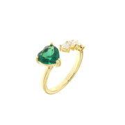 Anello in Argento 925  con cuori in zircone verde smeraldo e bianchi