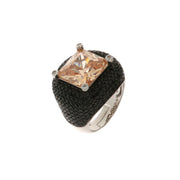 925 Silver ring with square champagne zircon and black zircons