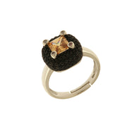 925 Silver ring with large champagne zircon and black zircons