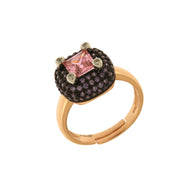 925 Silver ring with large pink zircon and black zircons