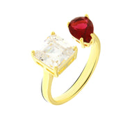 925 Silver ring with transparent square zircon and red ruby ​​zircon