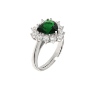 925 Silver solitaire ring with heart in emerald green and white zircons