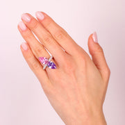 Anello in Argento 925 con zirconi viola e rosa