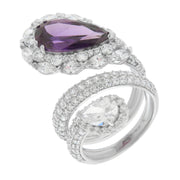 Anello in Argento 925 a contrarie con zircone viola e zirconi trasparenti