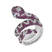 Anello in Argento 925 a forma di serpente con zirconi viola