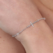 Bracciale in Argento 925 rosario con croce e cristalli bianchi