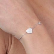 Bracciale in Argento 925 con cuore pavè centrale impreziosito da zirconi bianchi