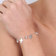 Bracciale in Argento 925 con giro di croci lisce e zirconi bianchi pendenti