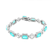 925 Silver bracelet with rectangular emerald zircons and white zircon flowers