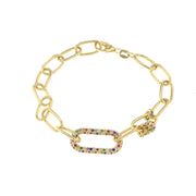 Bracciale in Argento 925 a catena e ovali di zirconi multicolor