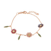 Bracciale in Argento 925 con fiori e foglie pendenti impreziositi da zirconi multicolor