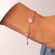 Bracciale in Argento 925 con fiori e foglie pendenti impreziositi da zirconi multicolor