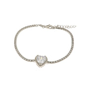 Tennis bracelet in 925 silver with heart in white zircons