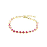 925 Silver bracelet with hearts and zircons in shades of pink