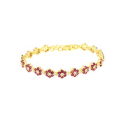 925 Silver bracelet with red and white flower-shaped zircons