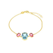 Bracelet in 925 silver with blue and pink crystals