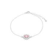 925 Silver bracelet with white zircons and central pink zircon