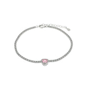 925 Silver bracelet with pink heart embellished with zircons