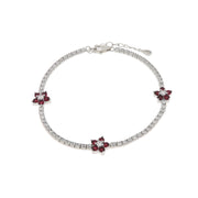 Bracciale in Argento 925 con fiori fucsia e zirconi