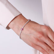 Bracciale in Argento 925 con fiori fucsia e zirconi